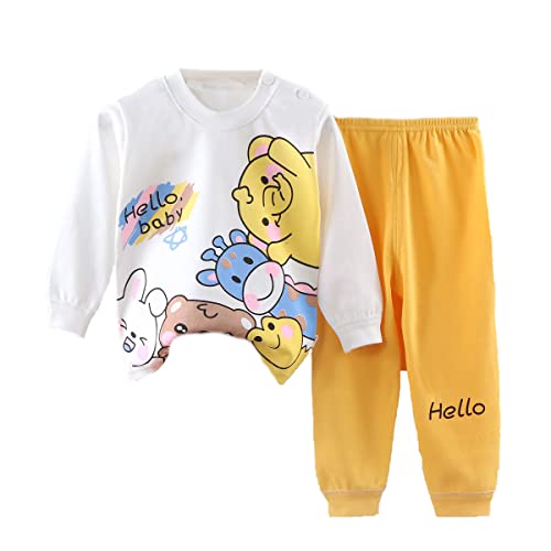 Image of Bold N Elegant Cute Cartoon Cotton Knit Full Sleeve T-Shirt & Pajama Clothing Set for Infant Toddler Boys Girls Kids