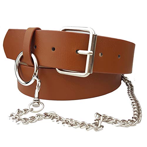 Axesoria Vegan Plain Belt with Silver Wallet Chain Tan S