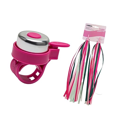 GRIRIW 2Pcs Bike Handlebar Tassels Set with Bell Ribbons and Streamers for Bicycle and Scooter Accessories Pink Tassels Red Bell