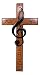 H.J. Sherman Praise Him 12" Carved Wooden Solid Mahogany Wall Cross with Treble Clef and Scripture From Psalm 150