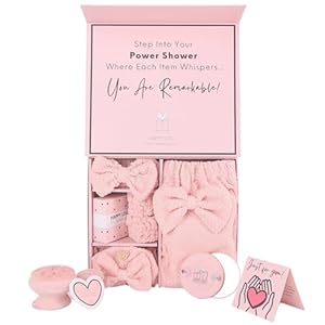 Happy Lolli Power Shower Gift Set – College Essential Bath Accessories for Women and Teen Girls – Includes Body Towel, Hair Towel, Wrist Bands, Headband, Face Sponge and More (Fresh in Pink)
