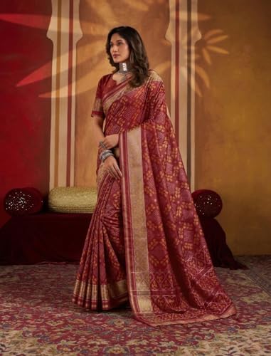 Image of MADHUHANSH Women's Cotton Silk Saree with Unstitched Blouse Piece Zari Weave and Floral Pattern | Heavy Embroidery Saree for Women | Interview Saree for Women | Readymade Blouse with Saree Set