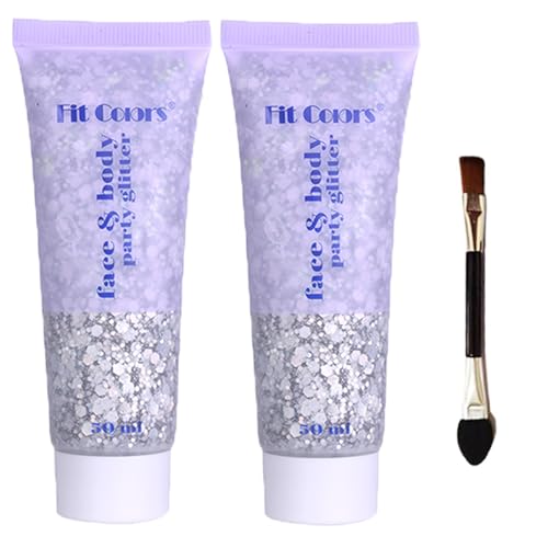 Body Glitter Face Glitter Gel: Singer Concerts Disco Festival Rave Accessories Face Glitter Makeup Chunky Sequins Mermaid Face Body Hair Glitter Gel (2 Silver)