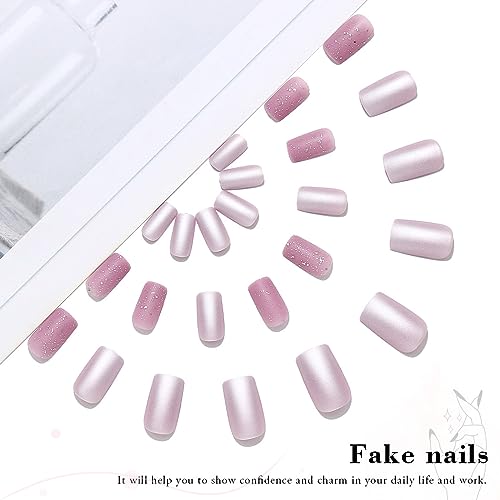 Vatocu Unghie finte quadrate francesi corte rosa a...