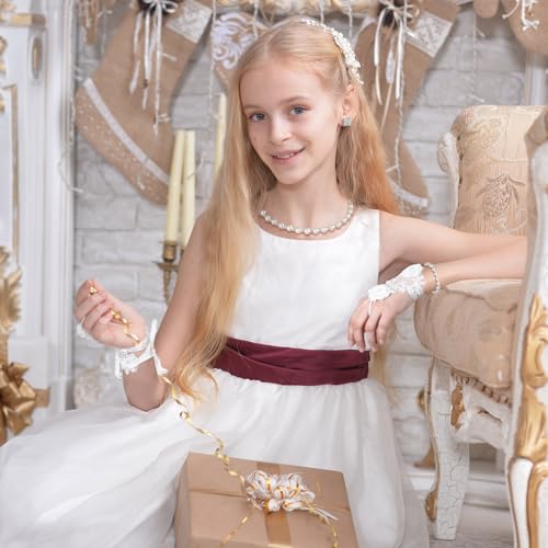 Newcotte 4 Pcs Pearl Necklace Sets for Little Girls Toddler Girls Jewelry Communion Glove for Christmas Tea Party Wedding4