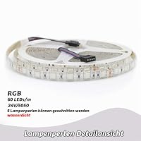 24V LED Strip RGB 5M Wasserdicht IP65 300LEDs 5050SMD LED Streifen Lichtband LED Band Lichterkette Leiste Innen Aussen Deko, RGB, 60leds/M (Auf 12V Netzteil leuchtet nur rot) – Ansicht 2