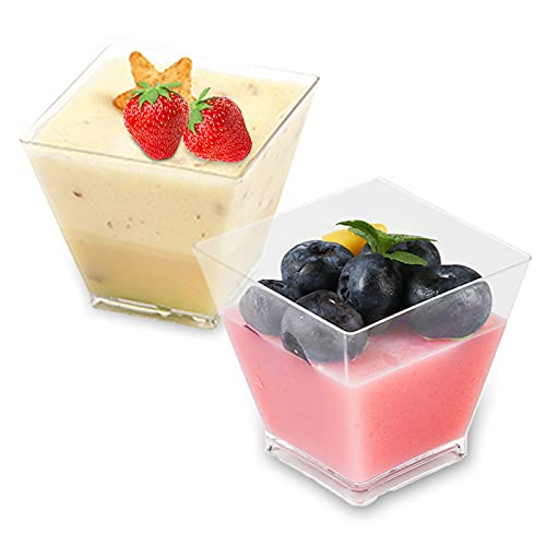 50 Pack 3.5 oz/100ml Plastic Square Dessert Cups,Square Small Appetizer Cups,Square Clear Plastic Dessert Tumbler Cup for Desserts,Appetizers,Puddings,Chocolate Cakes,Ice Cream