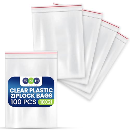 SNH Packing Plastic Ziplock Bags - 100 Pcs Resealable Clear Baggies 18x21 cm - Ideal for Snacks Sandwiches Packaging & Food Storage
