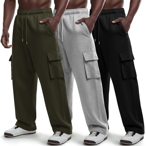 Amazon.com: Neer 3 Pack Men's Cargo Sweatpants Wide Leg Track