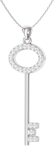 Miniatura 2 de Diamondere Collar con llave de piedras preciosas naturales y certificadas en oro macizo de 14 k Colgante de 0.36 quilates con cadena