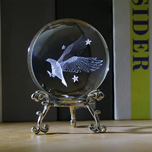 Vskikris 3D Crystal Ball With Eagles Figurines Crystal Glass Balls With Stand 3D Laser Crystal Sphere Paperweight Gifts #TOP23