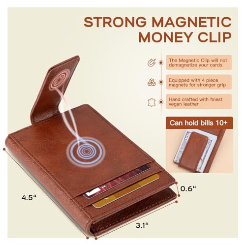 Zitahli Mens Slim Wallet - RFID Blocking Leather Bifold with Magnetic Closure, 12+ Card Capacity ID Window | Money Clip Gifts for Him3