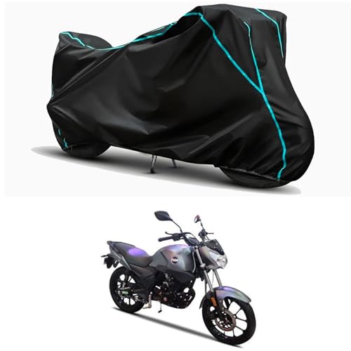 Image of Waterproof Bike Body Cover Compatible for | Aftek Turbo 170 | Taffeta Fabric, Sky Piping Design, Bottom Elastic Fit | Dustproof, Sun UV & Rain Protection for All Weather.