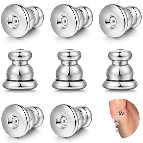 Moconar Locking Earring Backs For Studs, Hypoallergenic 18K Gold Bullet Earring Backs Replacements For Studs/Droopy Ears, Secure Locking Backing For Sensitive Ears (Silver 4Pairs) #TOP8