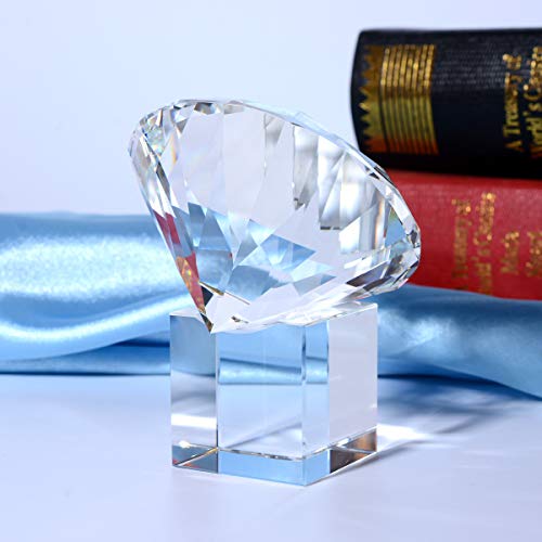 LONGWIN 80mm(3.1 inch) Crystal Diamond Paperweight with Stand Jewels Wedding Decorations Centerpieces Home Decor Valentine's Day Gift(Clear)