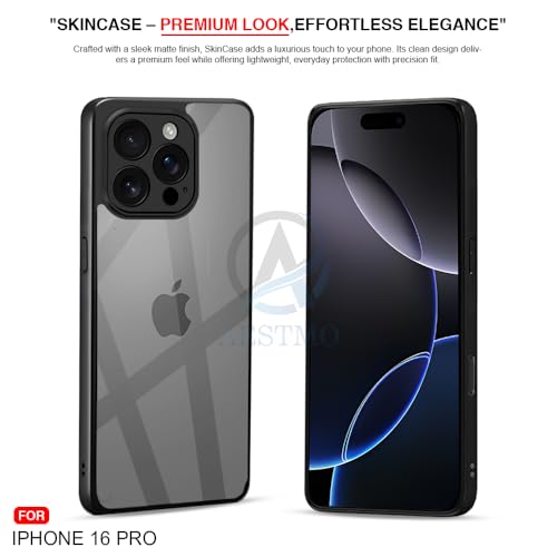 Image of AESTMO iPhone 16 Pro Back Cover | 360 Protection | Crystal Clear Hard Back Transparent | Bumper Case for iPhone 16 Pro (PC+TPU, Black Bumper)