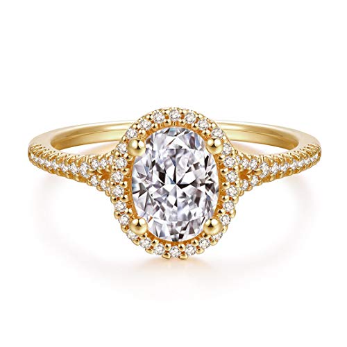 HAFEEZ CENTER Oval Cut Simulated Diamond Cubic Zirconia CZ Halo Petite Micropave Engagement Rings for Women (5.5)
