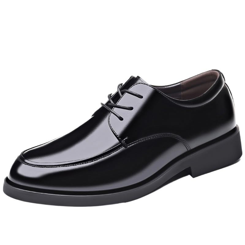 Comfortable Dress Shoes for Mens Dress Oxford Shoes for Men Lace Up Round Toe Formal Shoes Leather Apron Toe Shoes Block Heel Anti-Slip Low Top Slip Resistant Rubber Sole Party