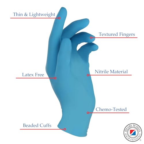 Henry Schein Criterion N100 Nitrile Gloves - Large, Blue, 100/Box - Chemo Tested, Latex-Free, 3.54 Mil Finger Thickness, Textured Fingers, Beaded Cuff, Non-Sterile, Disposable