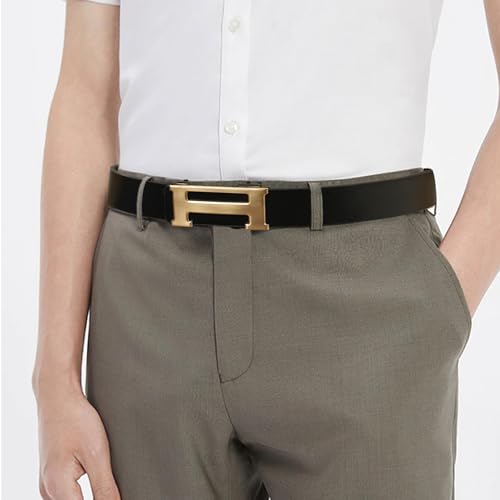 Image of Aurolran Men&Womens Leather Dress Belt Business Automatic Buckle Belt Color-Black Silver Gold