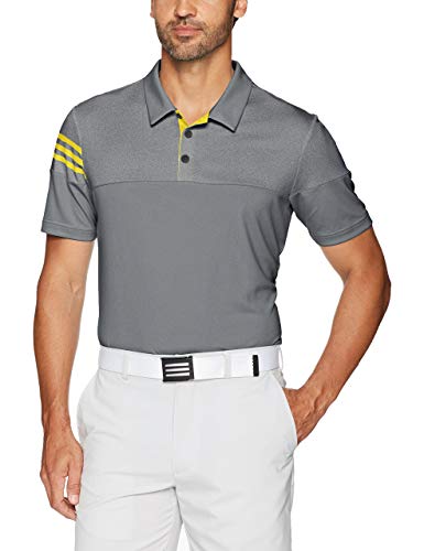 adidas Men's Golf 3-Stripes Heather Block Polo Shirt, Vista Grey/EQT Yellow, Large