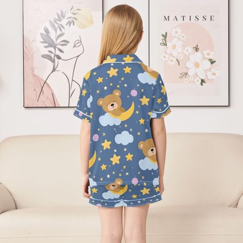 ALAZA Moon Star Bear Funny Pajamas Satin Pajama Set Short Sleeve Button Down Sleepwear4