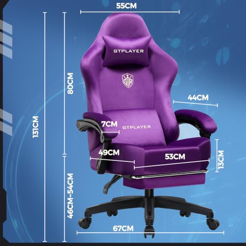 Image of GTPLAYER Gaming Chair Fabric with Pocket Spring Cushion, High Back Ergonomic Computer Chair with Footrest for Adults Lumbar Support Swivel Game Chair for Office Gaming 350LBS, Dark Purple
