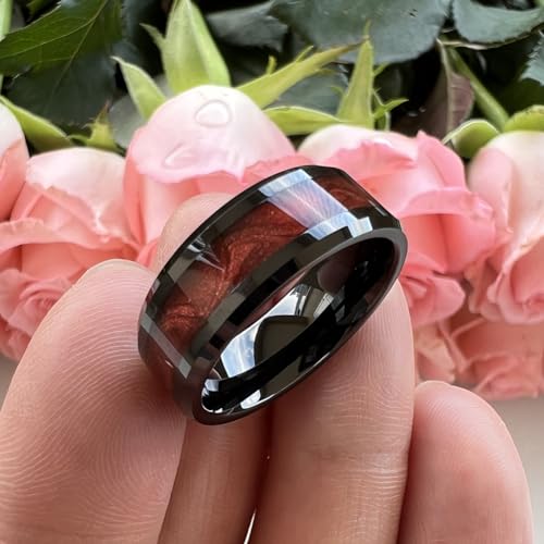 8mm Black Tungsten Rings for Men Women Flowing Sand Inlay Fashion Engagement Promise Wedding Band Beveled Polished Shiny Comfort Fit4