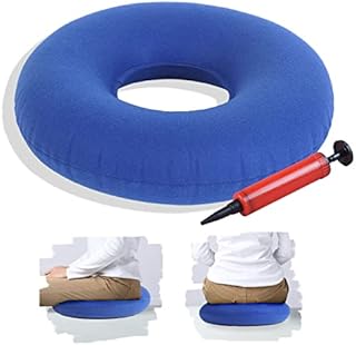 TUAKIMCE Donut Cushion Prostate Seat Doughnuts, Portable Donut Cushion for Pressure Relief, Pressure Cushion for Hemorrhoids, Prostate, Post Natal, Surgery, Pressure Sores- Air Pump Included (Blue)