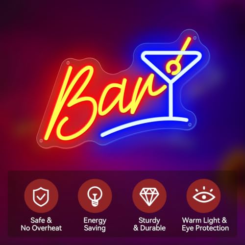 Image of Bar Neon Sign for Wall Decor USB-Powered Adjustable Brightness 3D Carved LED Neon Sign for Bar Shop Light up Sign for Kitchen Business Station Beer Bar Club Hotel Restaurant Party Christmas Birthday Gifts for Friends Familys