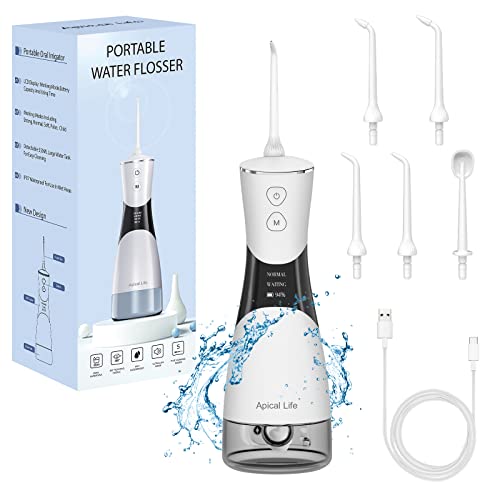 Water Flosser for Teeth - Water Picks for Teeth Cleaning Portable Oral Irrigator 350ML Rechargeable IPX7 ,with 5 Jet Tips, Powerful Battery for Oral Care at Home&Travel（white）