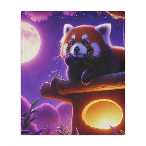Cozy Blanket Featuring a Red Panda Gazing from a Glowing