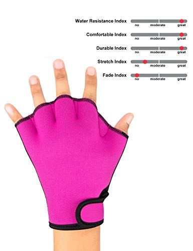 FitsT4 Aqua Gloves Webbed Paddle Swim Gloves Fitness Water Aerobics and Water Resistance Training for Men Women Children Rose Red M