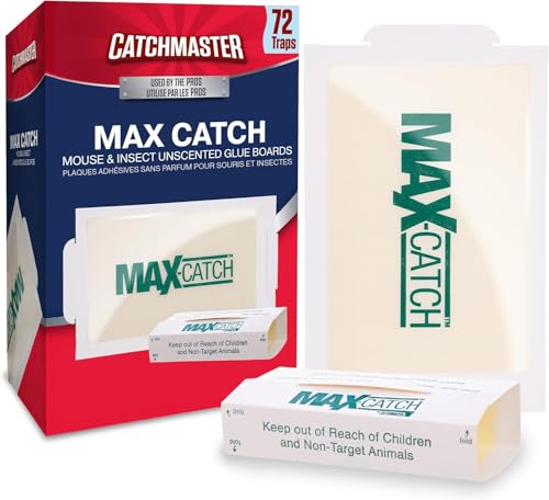 Catchmaster Max-Catch Mouse & Insect Glue Trap 72PK, Mouse Traps Indoor for Home, Sticky Pest Control Adhesive Tray for Catching Bugs, Bulk Unscented Glue Boards