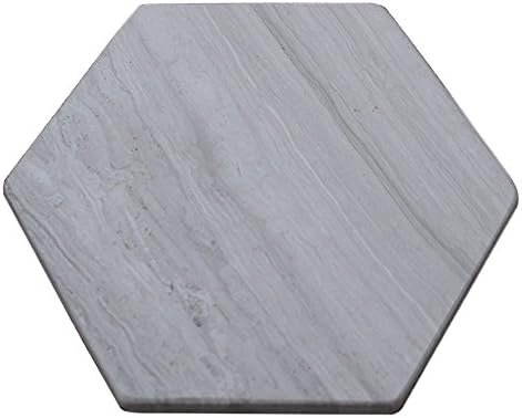 Marbleobject Hexagon 6'' Wood Look Gray Marble Flat Valet, Key, Jewelry, Wallet Tray