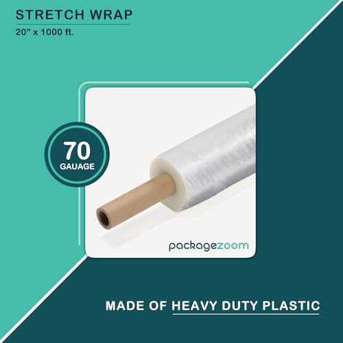 Image of PackageZoom 20 inch x 1000 Feet Stretch Wrap With Handle, Clear Stretch Film, 8 Rolls