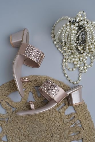 Image of JM LOOKS Women's Embellished Ethnic Heels Sandal with Toe Ring Design Comfortable Lightweight Heels for: Weddings, festive occasions.