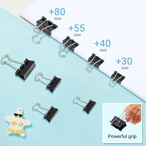 170 piezas pinzas papeleria en 15/19/25/32 mm, clips oficina resistentes, pinzas metálicas, material oficina ideal para escuela y hogar (Negro) - imagen 6
