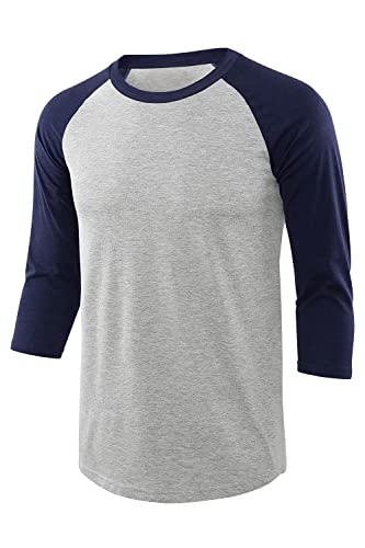 Forestyle Men's Casual Raglan 3/4 Sports Baseball Cotton Jerseys T Shirt Heather Grey/Navy X-Large