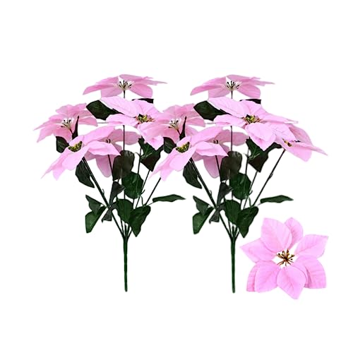 2 Ramos Flores de Pascua Artificiales de 19 Pulgadas, arbustos de Seda, Adornos de Flores de Navidad,Flores de Pascua de Terciopelo con Hoja de Tallo para decoración de Fiestas Vacaciones (Rosa)