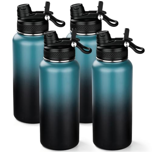 Image of 32 oz Insulated Water Bottle with Leak-proof 2-in-1 Straw and Spout Lid,Stainless Steel Sports Water Bottle with Handle,Double Wall Vacuum Metal Water Flask for Travel Camping School(Indigo black,4)