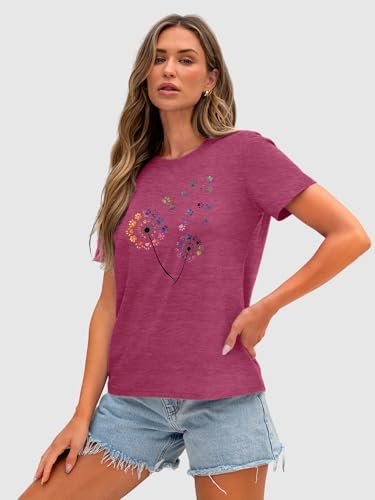 Image of Anbech Womens Dandelion Graphic T-Shirts Teen Girls Cute Sunflower Print Casual Tee Tops