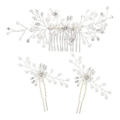 HOWAF 3 Piezas Flor Boda Cabello Vid Accesorios para el Cabello de Novia de Plata Tocado de Novia Boda Pelo Vid de Cristal Peine Cover