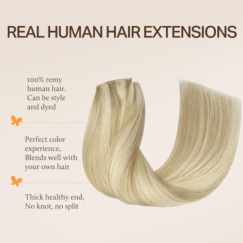 Image of DOORES Wire Hair Extensions 12 Inch 70 g Remy Human Wire Hair Extensions Invisible Transparent Line Adjustable Hairpieces Secret Balayage Light Blonde Highlighted Golden Blonde