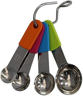 Rammento Set of 4 Stainless Steel Measuring Spoons Set with Silicone Handles Colour Coded Easy Grip Handles
