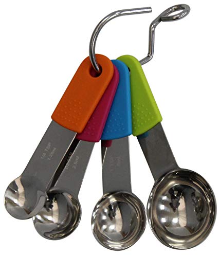 Rammento Lot de 4 cuillères doseuses en acier inoxydable avec manche en silicone et code couleur Cover