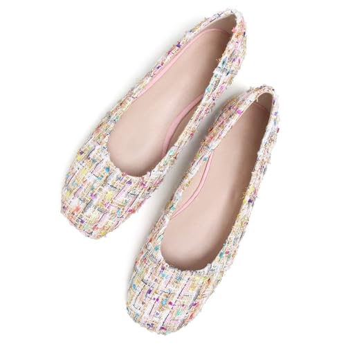 Image of ChaiRong Zhou Women Square Toe Ballets Flats Comfort Slip On Walking Shoes for Driving