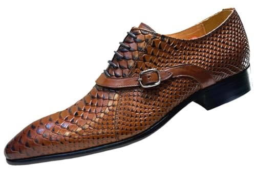 Santimon Men’s Genuine Leather Oxfords Formal Dress Shoes – Fashion Stylish Snake-Embossed Shoeswith Buckle Strap for Business, Weddings