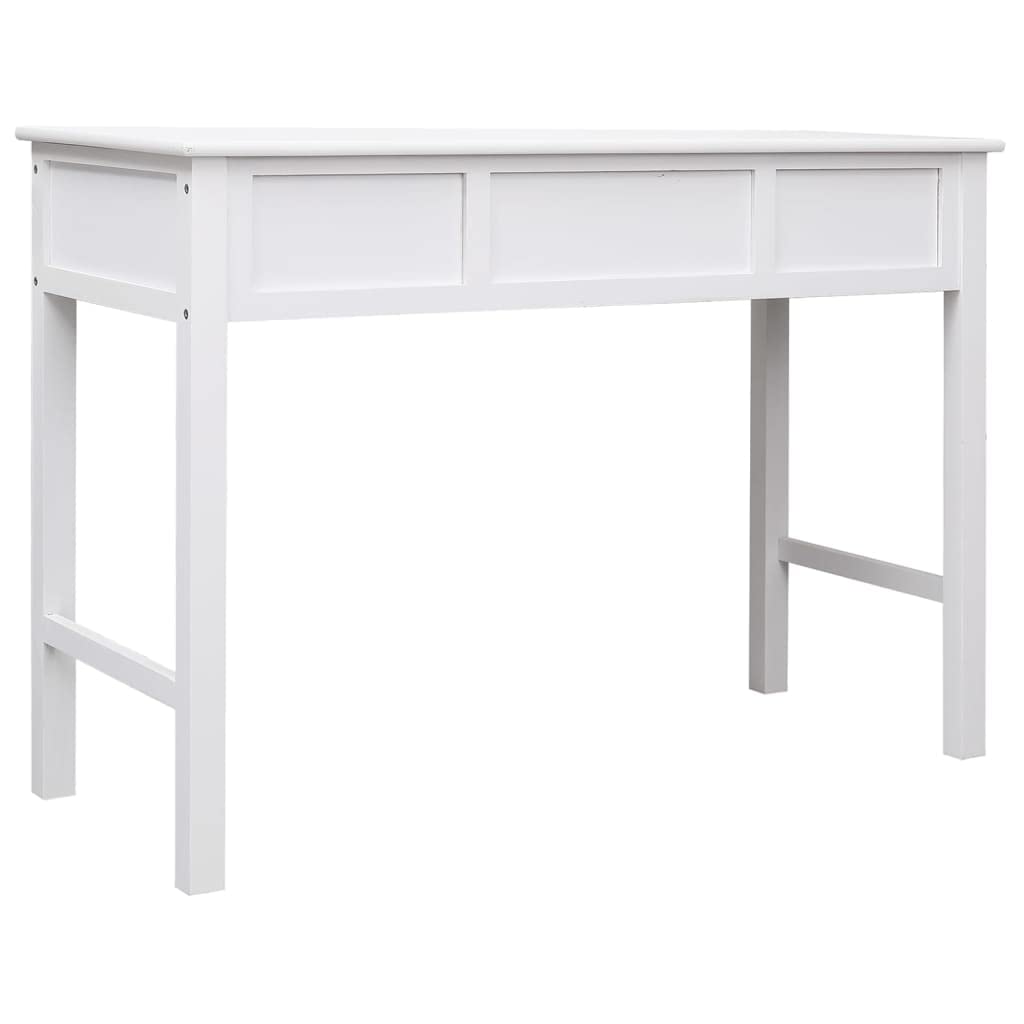 Biurko białe z litego drewna paulownia, 108 x 45 x 76 cm, z 2 szufladami i otwartą półką, biurko komputerowe do biura, biura domowego, gabinetu, wszechstronnego stołu roboczego do prac