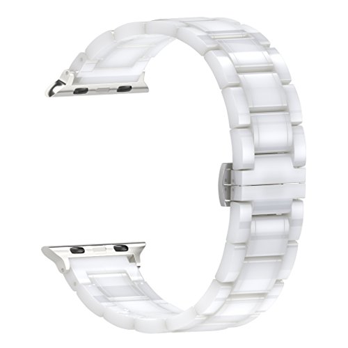 Armband für iWatch Serie 3, 38 mm, Vollkeramik, Ersatz-Armband mit Adapter für Apple Watch Serie 1, Serie 2, Serie 3, Weiß
